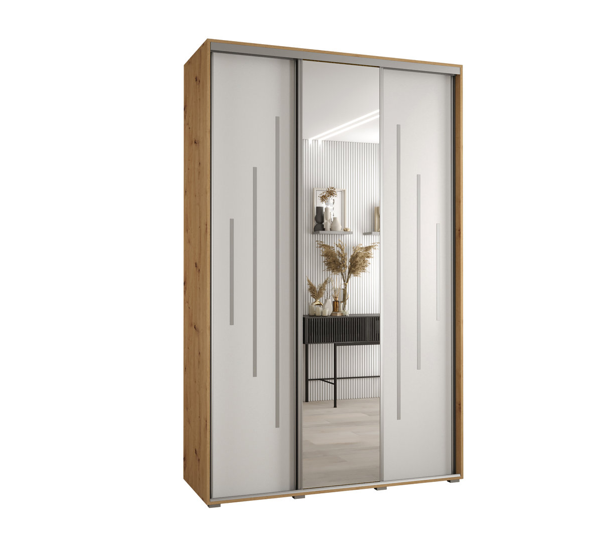 Szafa przesuwna wysoka Davos 13 160 gł. 45 artisan + biały + srebrny