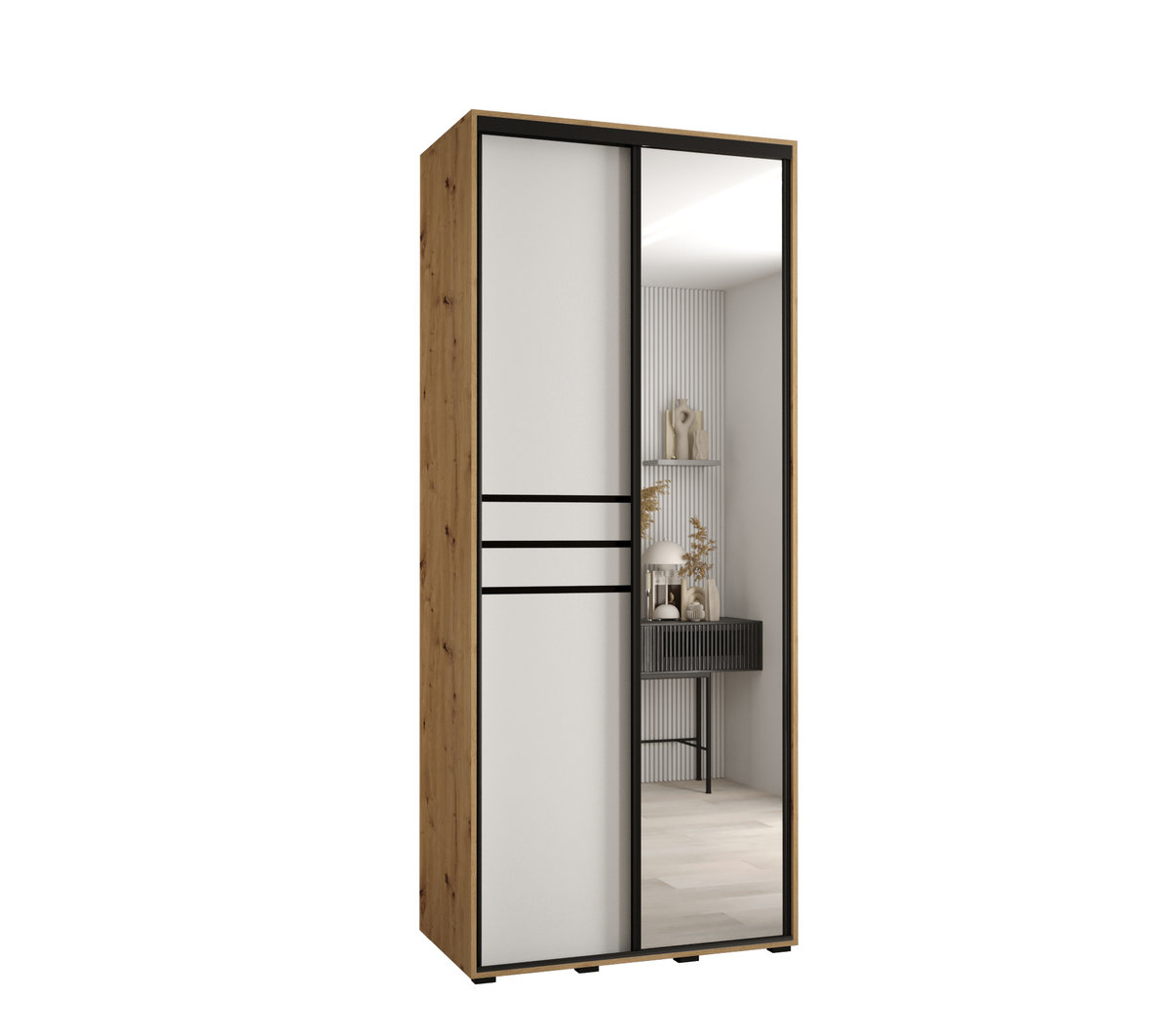 Szafa przesuwna wysoka Davos 11 110 gł. 45 artisan + biały + czarny / Abiks Meble