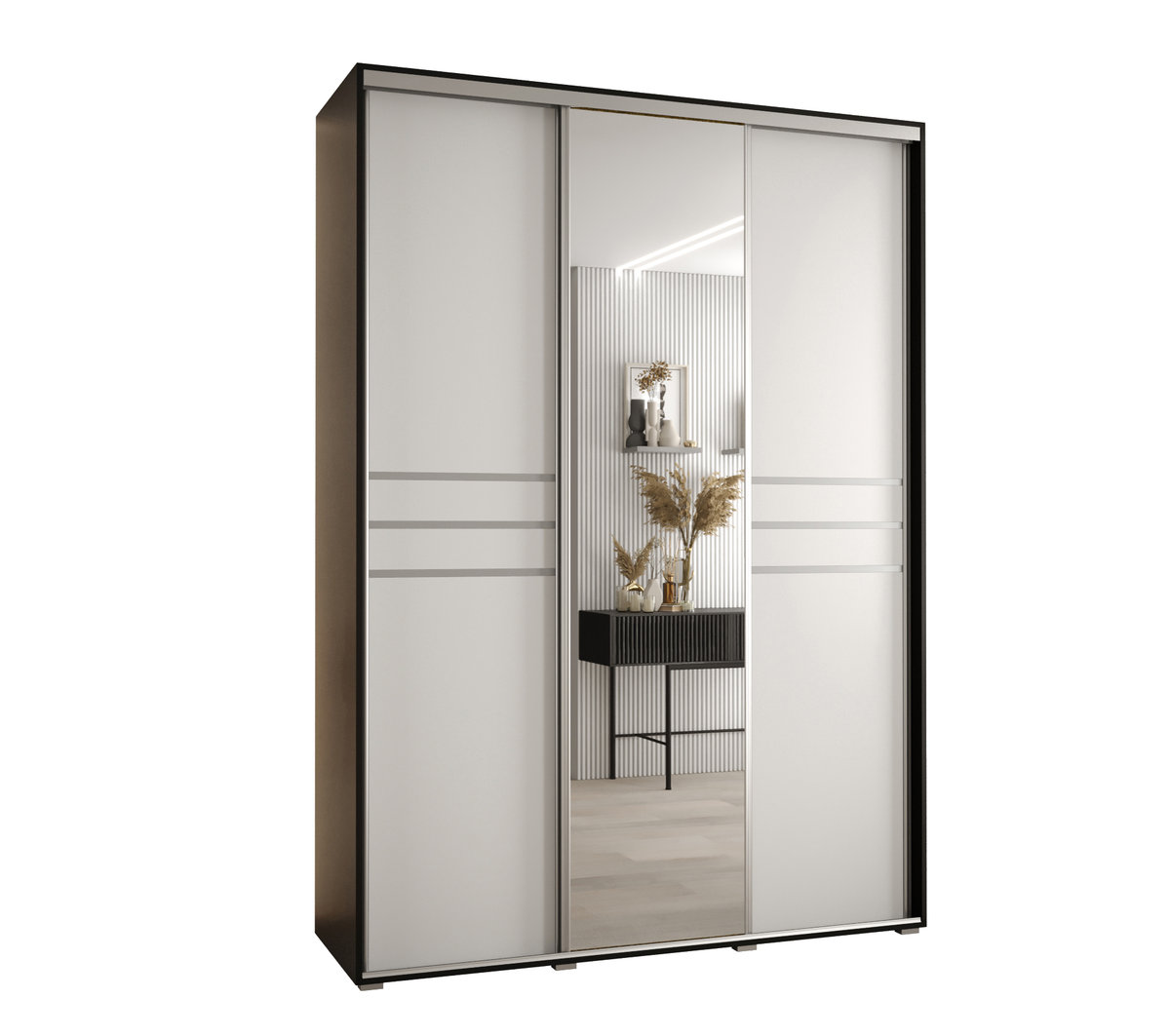 Szafa przesuwna wysoka Davos 11 170 gł. 45 czarny + biały + srebrny