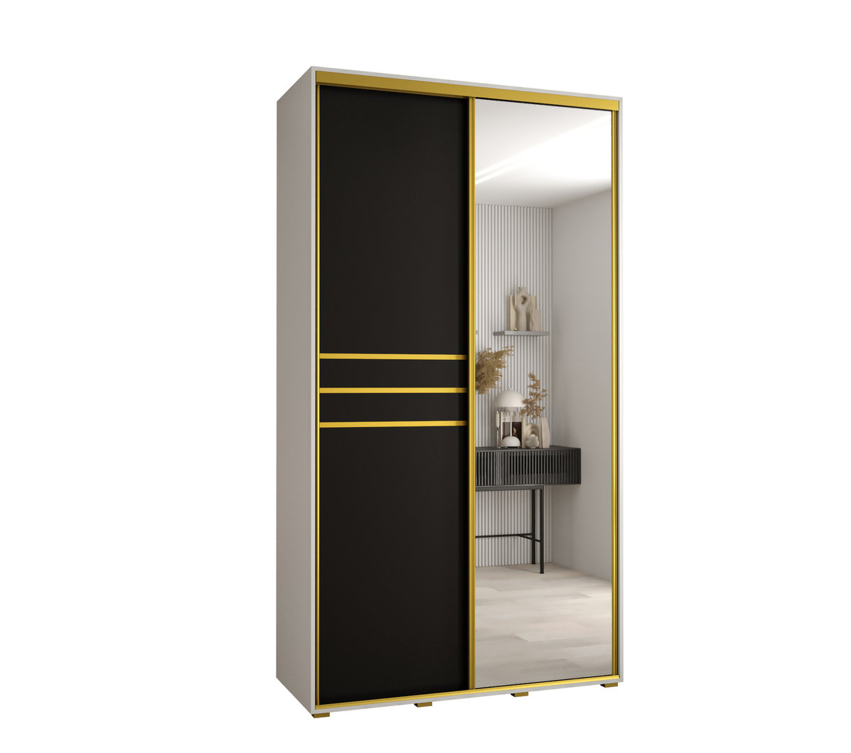 Szafa przesuwna wysoka Davos 11 130 gł. 60 biały + czarny + złoty / Abiks Meble