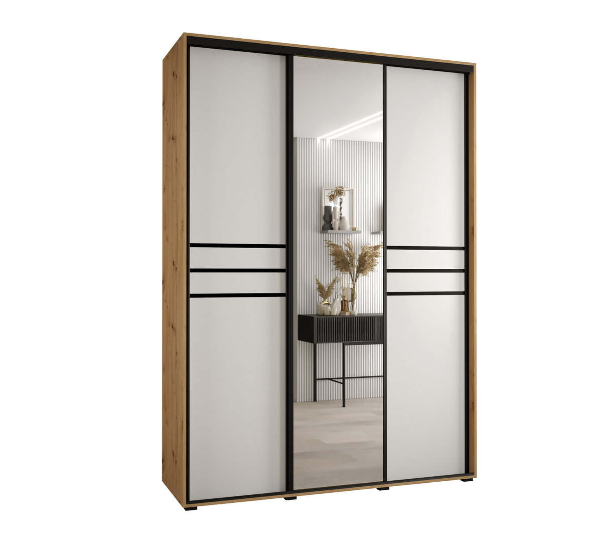Szafa przesuwna wysoka Davos 11 180 gł. 60 artisan + biały + czarny