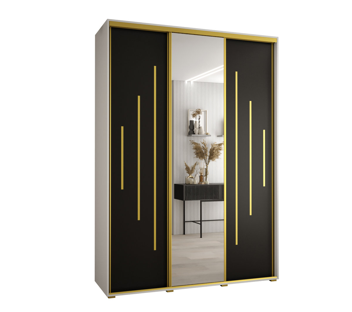 Szafa przesuwna wysoka Davos 13 170 gł. 45 biały + czarny + złoty