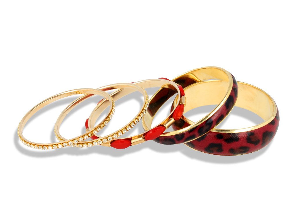 Bordowo złota bransoletka sztywna 5 bransoletek w komplecie