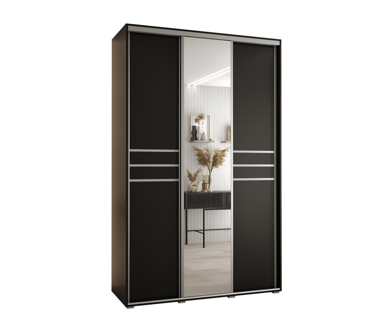 Szafa przesuwna wysoka Davos 11 150 gł. 60 czarny + czarny + srebrny / Abiks Meble