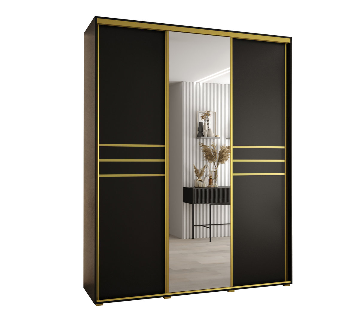 Szafa przesuwna wysoka Davos 11 190 gł. 60 czarny + czarny + złoty
