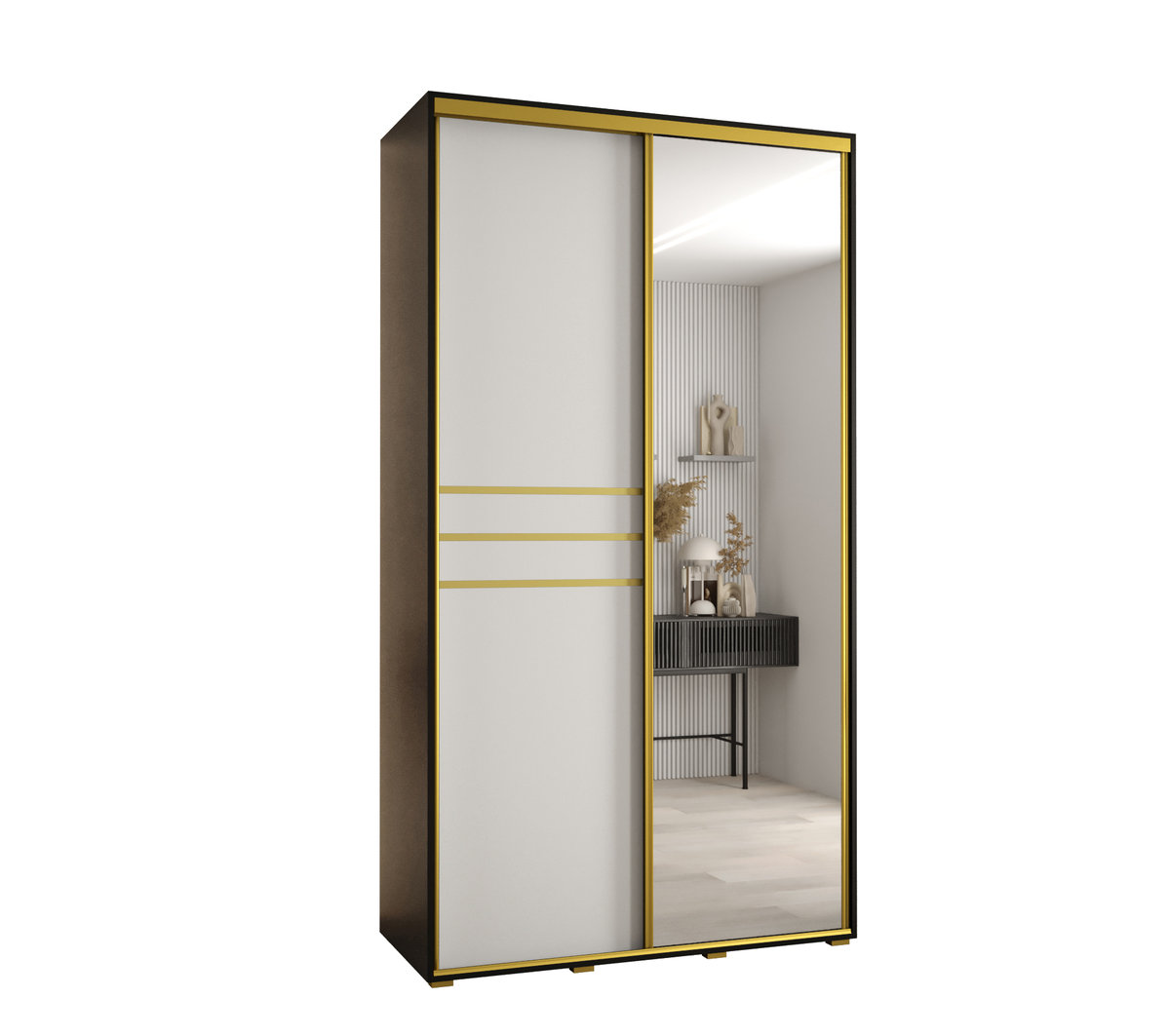 Szafa przesuwna wysoka Davos 11 140 gł. 60 czarny + biały + złoty / Abiks Meble