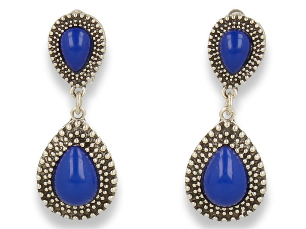 Klipsy do uszu srebrne wiszące chabrowe vintage