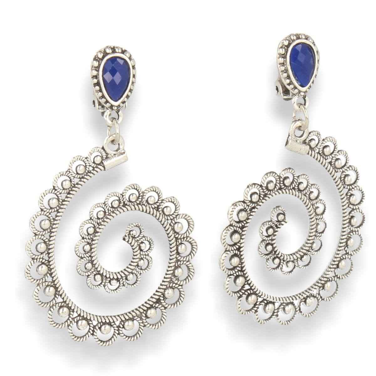 Klipsy do uszu wiszące srebrne z grantowym kamieniem