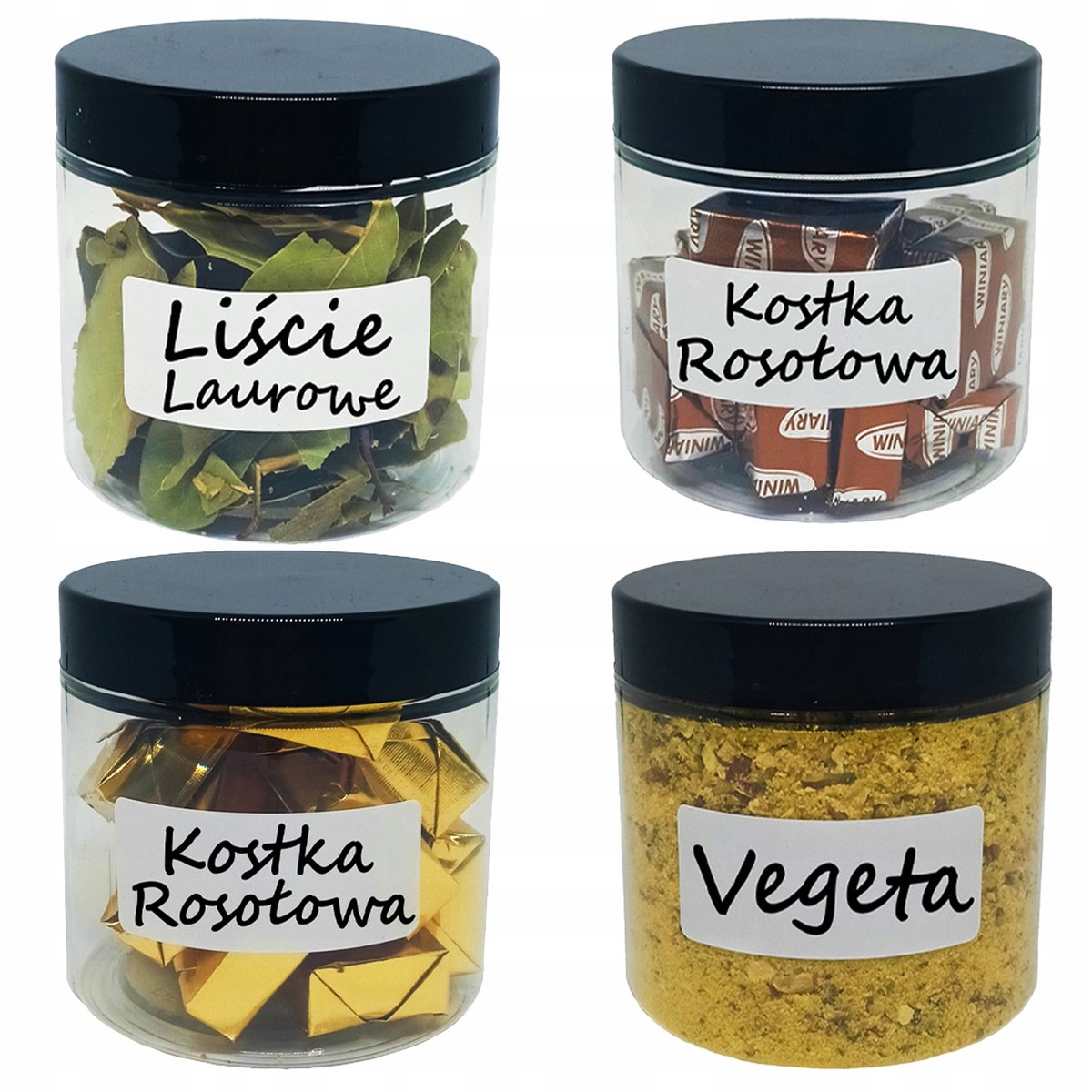 Pojemniki na żywność 250ml słoik na przyprawy 0,25l 4 sztuki + Etykiety