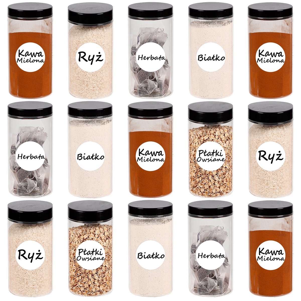 Pojemniki na żywność słoik kuchenny na makaron 500ml 15 sztuk + etykiety
