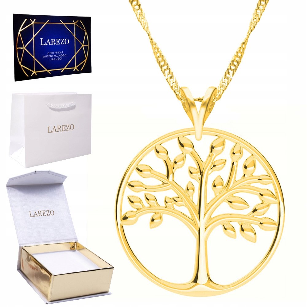 Złoty Naszyjnik 925 Pozłacany z Drzewkiem Drzewko Drzewo Życia Szczęścia