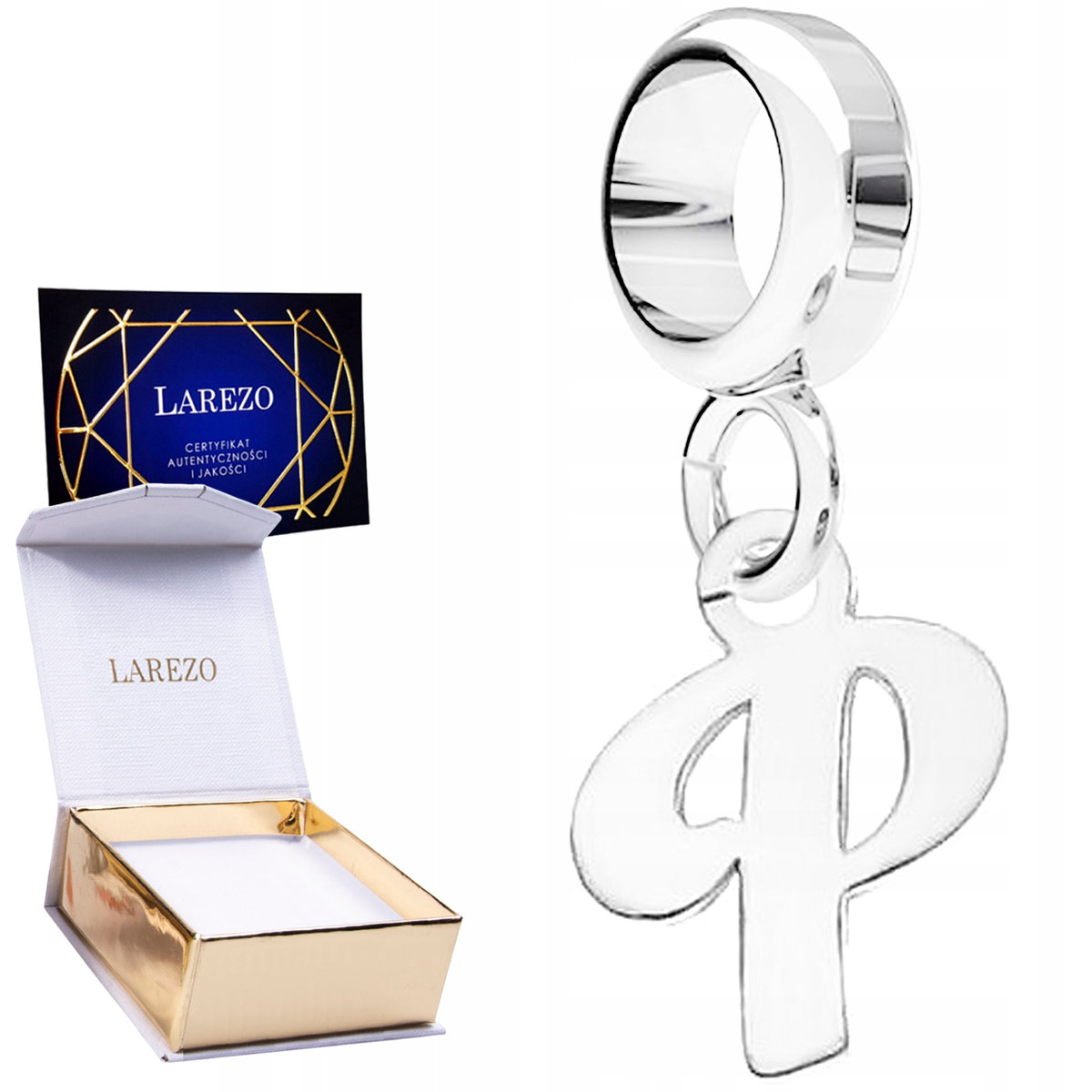 CHARMS SREBRNY Wiszący z Literą Literka P Lśniący Znak Inicjał SREBRO 925