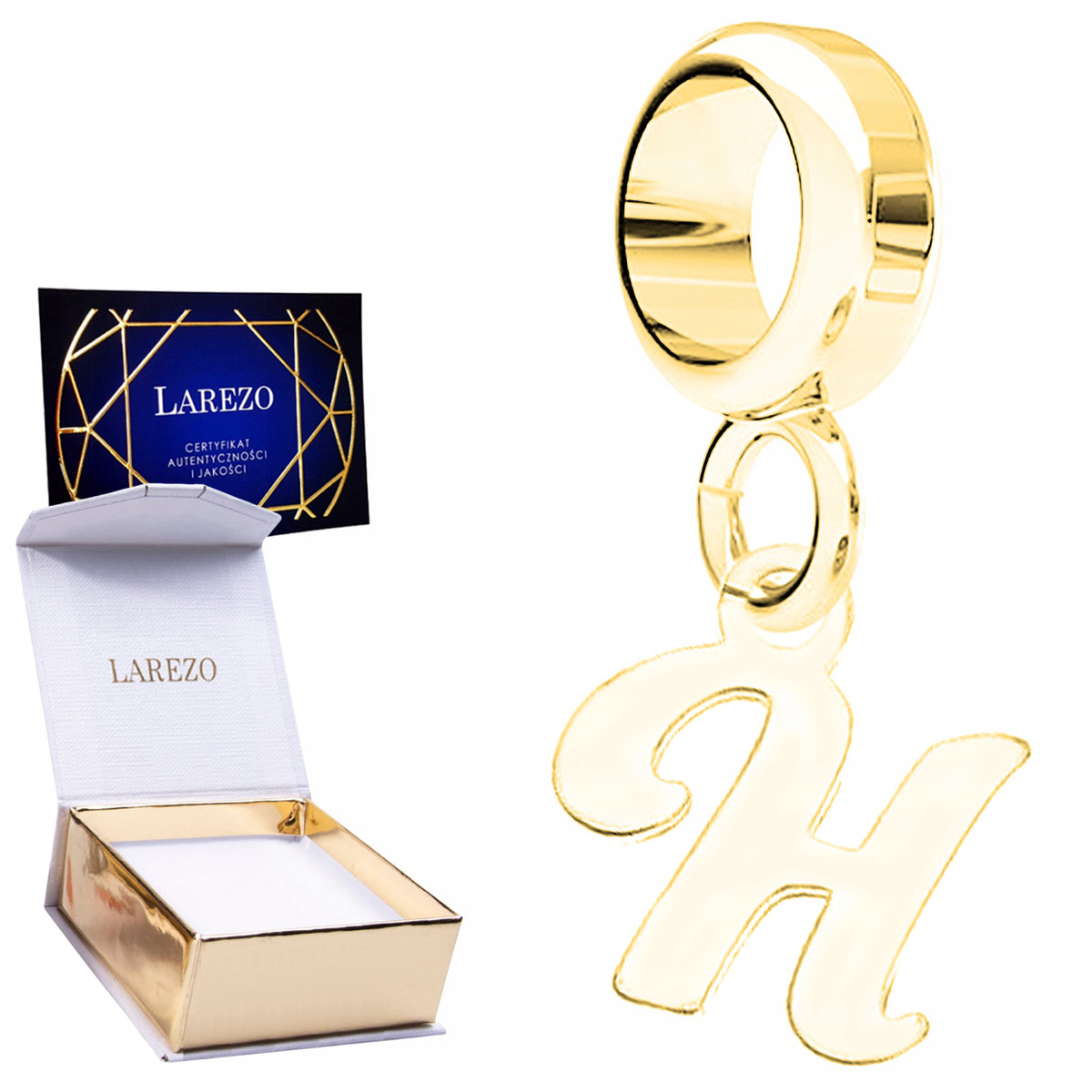 CHARMS ZŁOTY Wiszący z Literą Literka H Pozłacany Znak Inicjał SREBRO 925