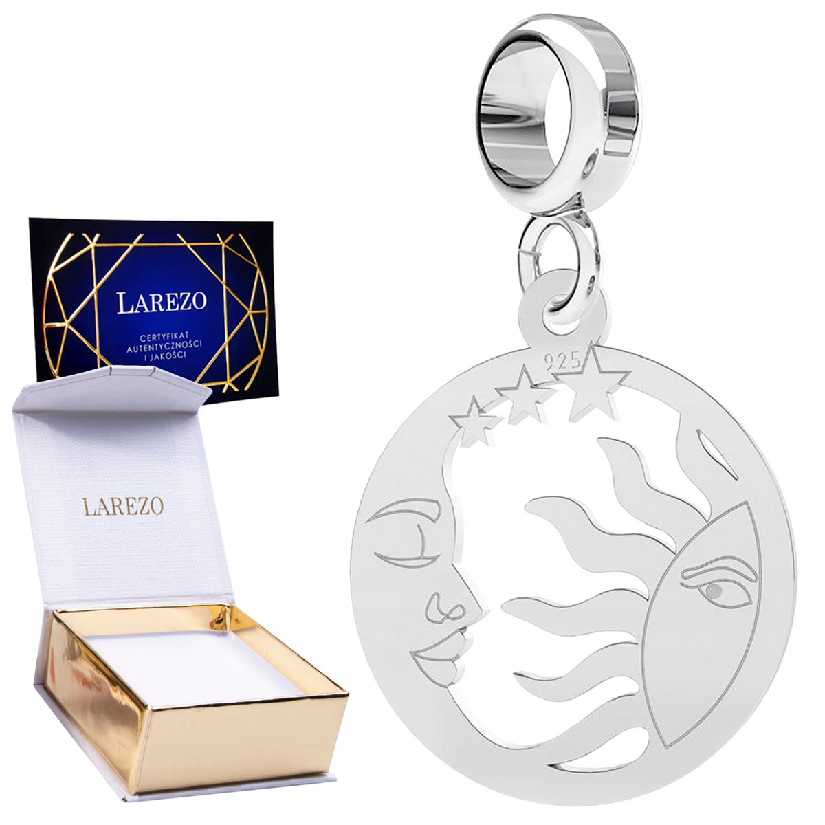 CHARMS SREBRNY Wiszący Ażurowe Słońce Księżyc Noc Moon Sun Star SREBRO 925