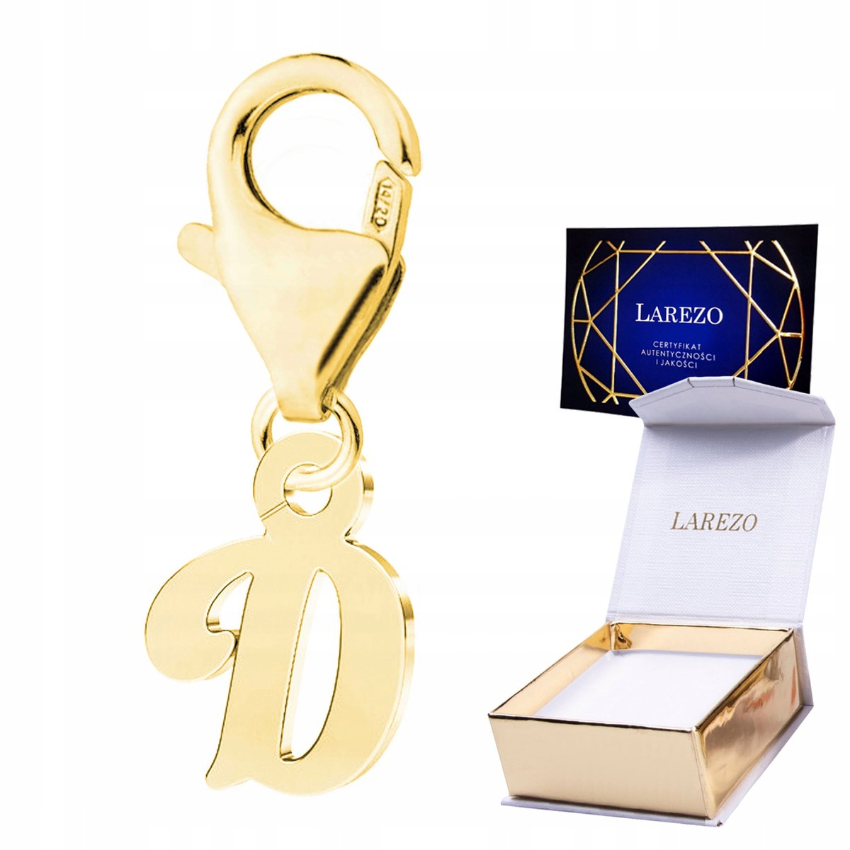 ZAWIESZKA ZŁOTA Wisząca Pozłacana 24K z Literą Literka D Inicjał SREBRO 925