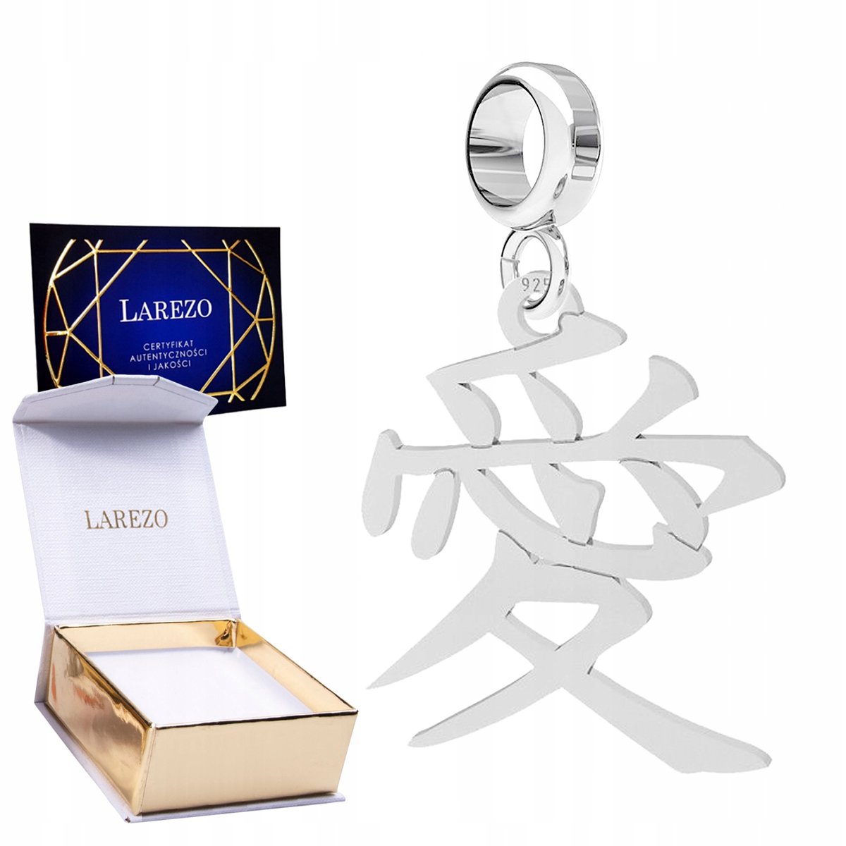 CHARMS SREBRNY Wiszący ze Znakiem Japoński Znak Kanji Miłości SREBRO 925