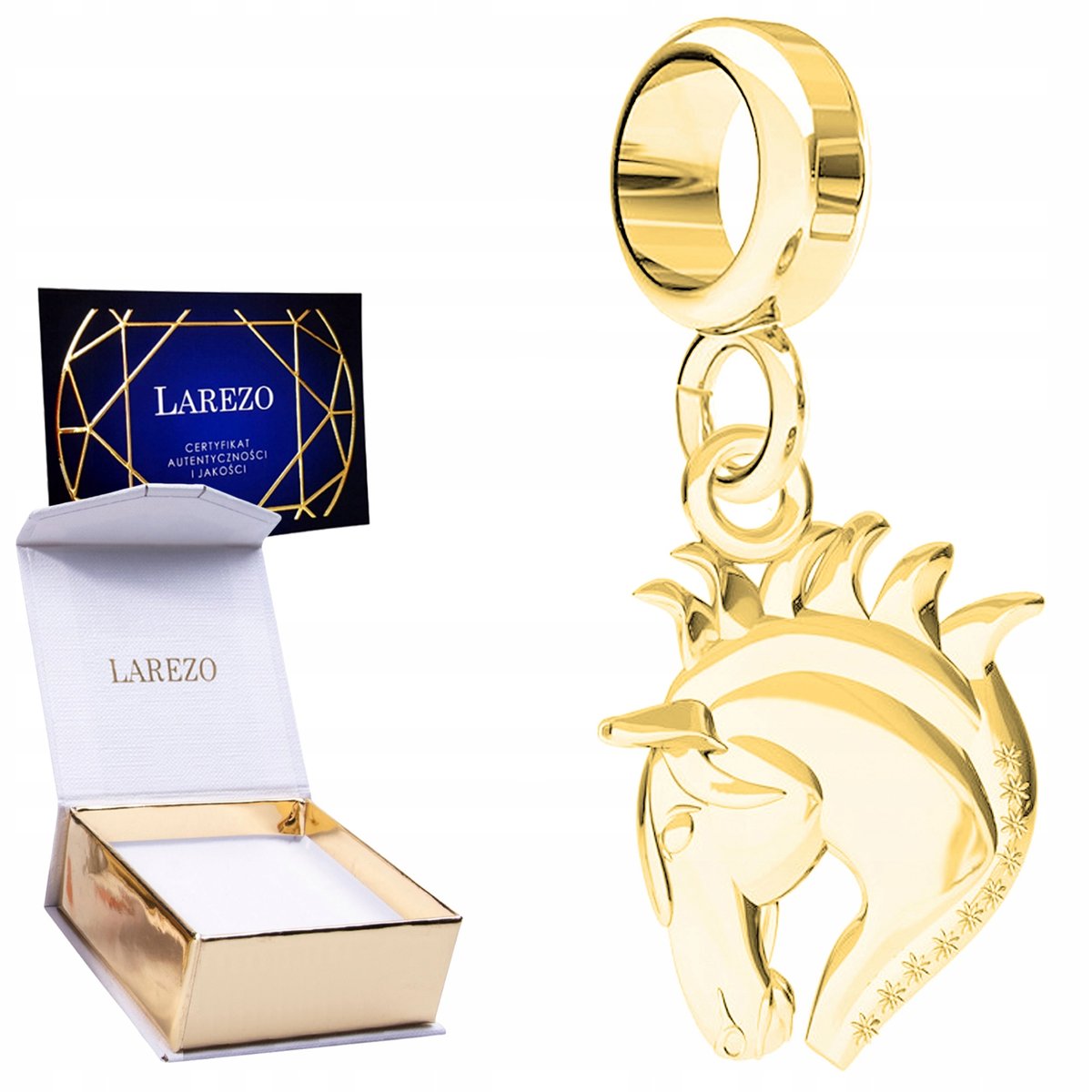 CHARMS ZŁOTY Wiszący z Głową Konia Koń Figura Szachy Konik Kucyk SREBRO 925