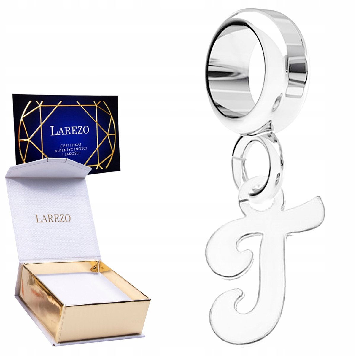 CHARMS SREBRNY Wiszący z Literą Literka T Lśniący Znak Inicjał SREBRO 925