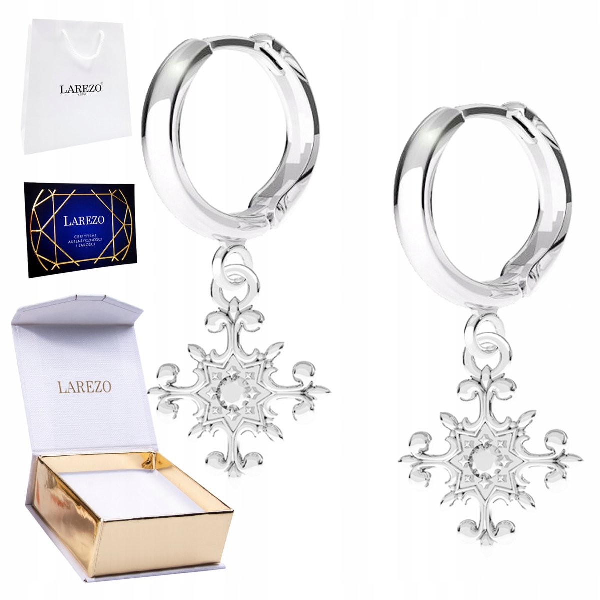 Piękne Kolczyki Srebrne 925 Ozdobne Krzyże Krzyż Krzyżyk Śnieżki Śnieżka