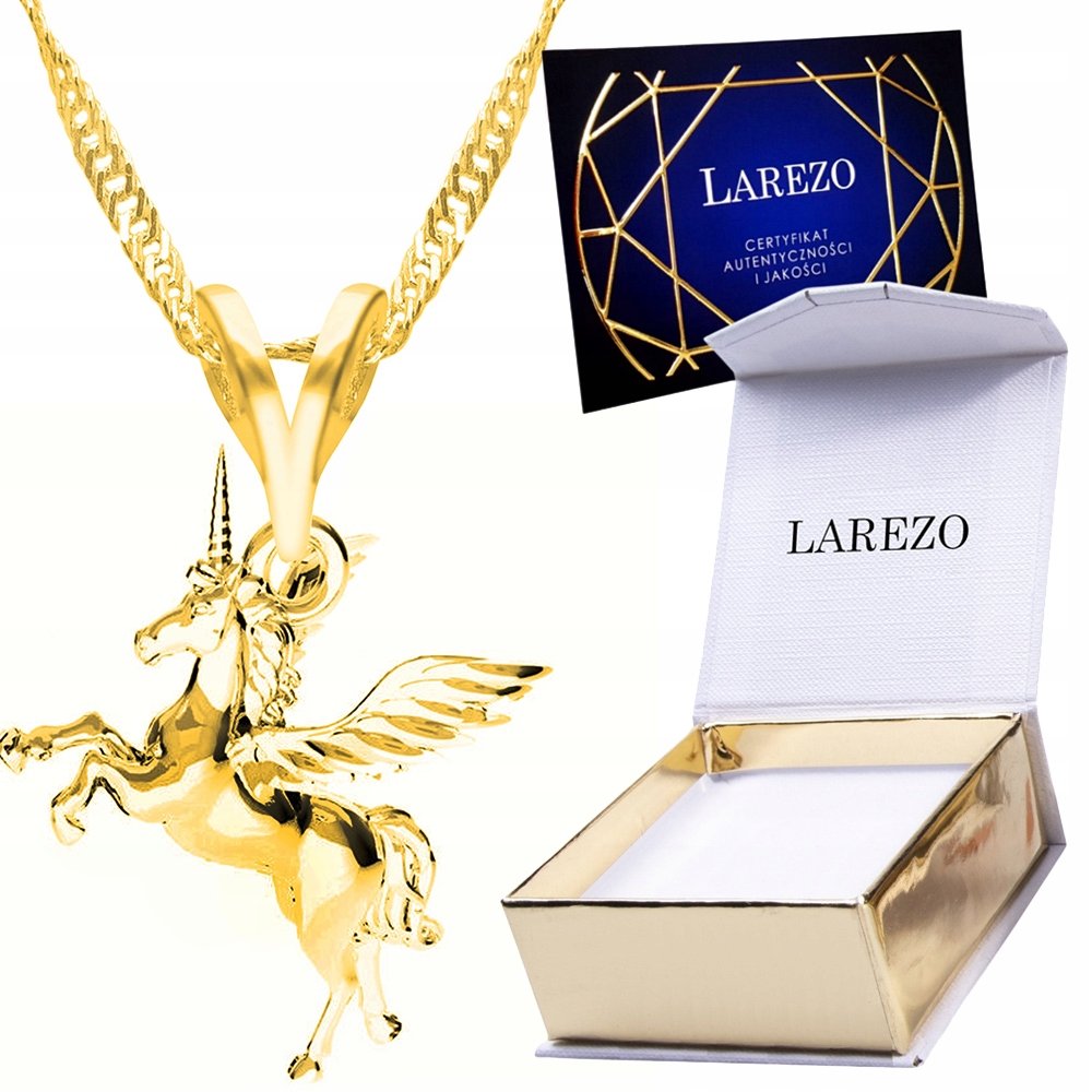 Piękny Złoty Naszyjnik 925 Pozłacany z Jednorożcem Jednorożec Przyjaźni 24K
