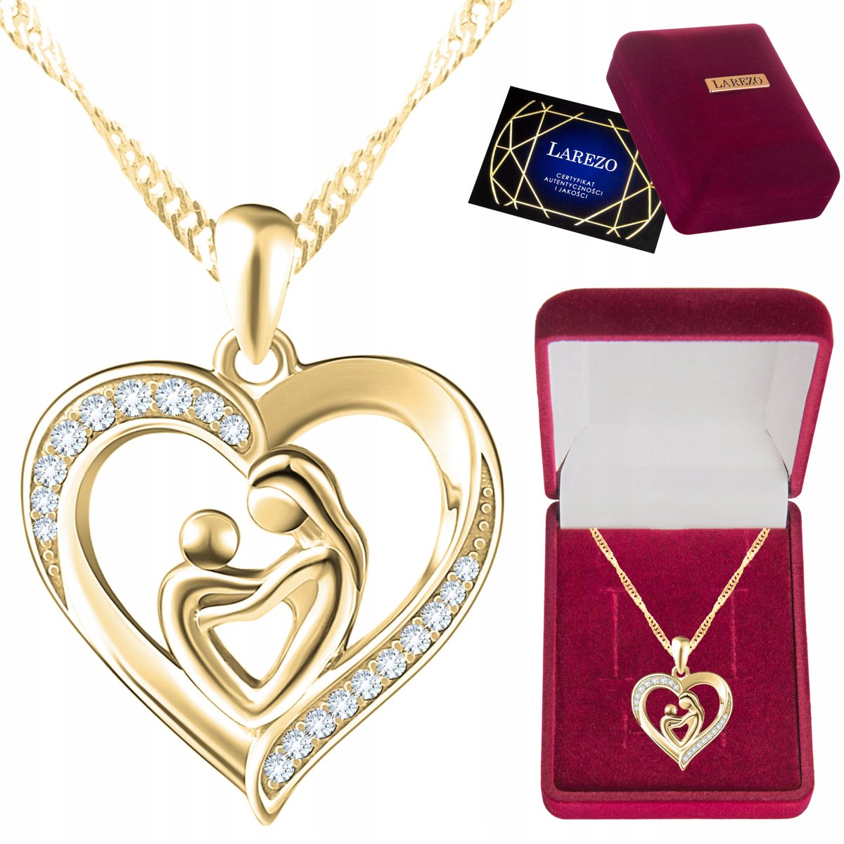 Złoty Naszyjnik 925 Matka z Dzieckiem Córką Rodzina Mama Serduszko Family