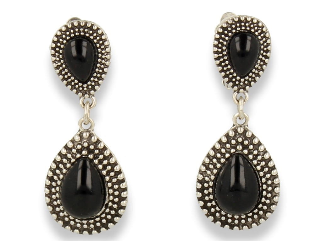 Klipsy do uszu srebrne wiszące czarne vintage