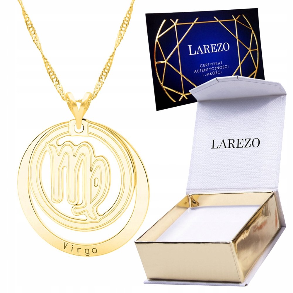 Złoty Naszyjnik 24K ze Znakiem Zodiaku Virgo Koło Symbol Znak Zodiaku Panna