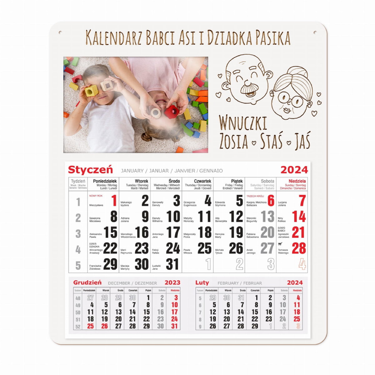 KALENDARZ BABCI I DZIADKA z ramką na zdjęcie 7 wzorów