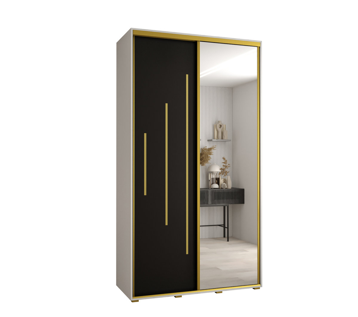 Szafa przesuwna wysoka Davos 13 140 gł. 45 biały + czarny + złoty / Abiks Meble