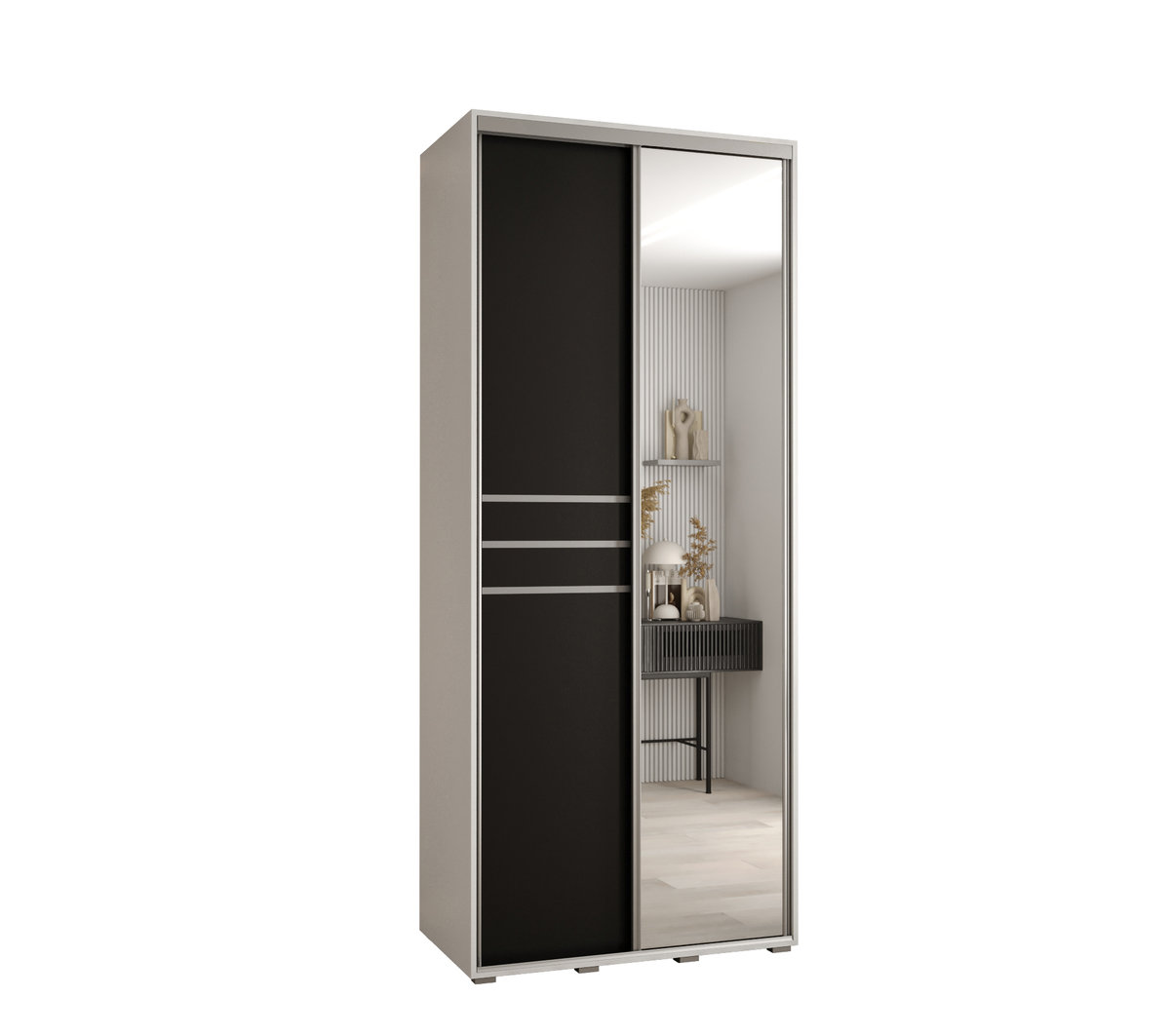 Szafa przesuwna wysoka Davos 11 110 gł. 45 biały + czarny + srebrny / Abiks Meble