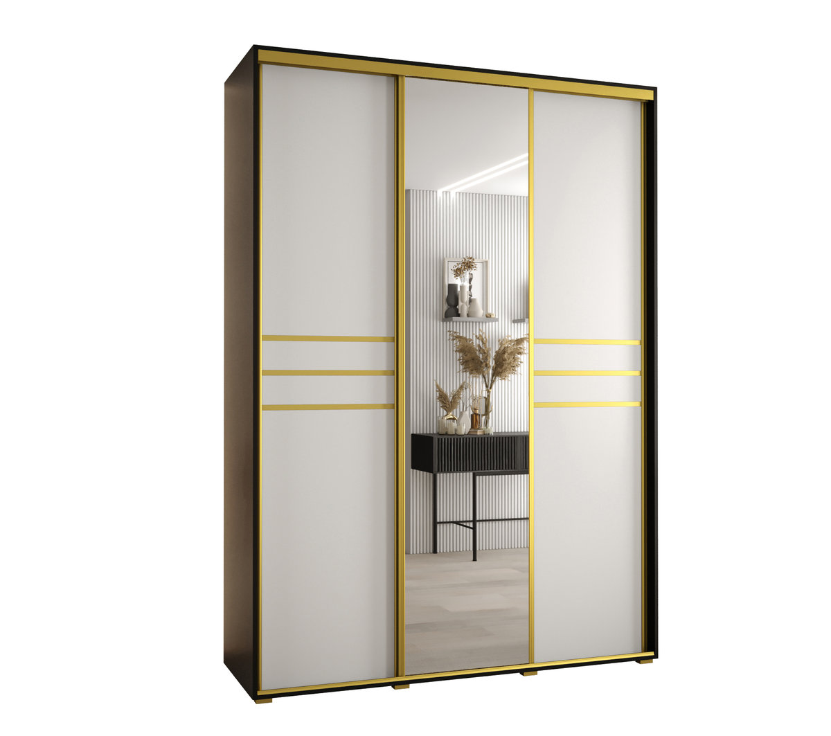 Szafa przesuwna wysoka Davos 11 170 gł. 60 czarny + biały + złoty