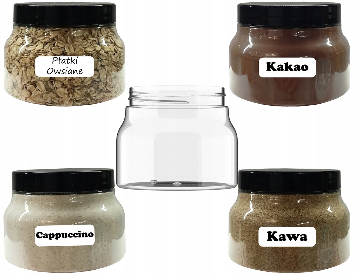 Pojemniki na żywność 400ml słoik plastikowy na przyprawy 5 sztuk + ETYKIETY