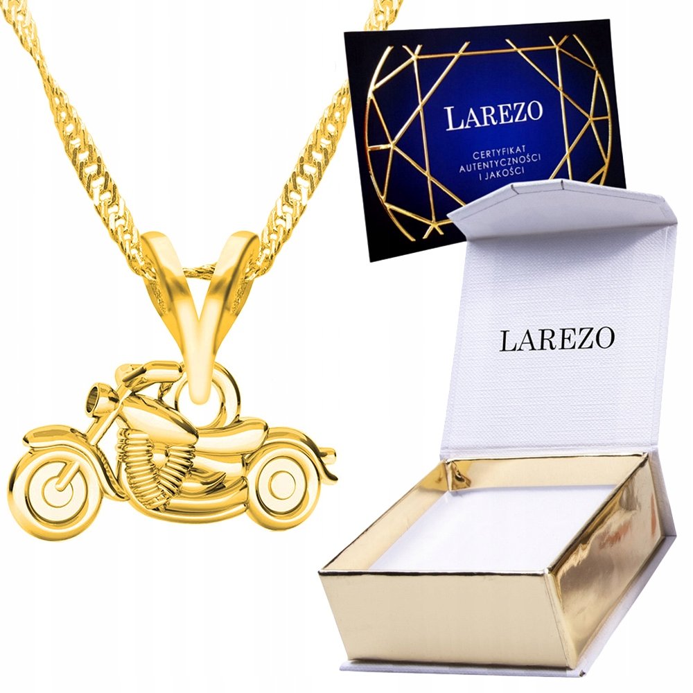 Złoty Naszyjnik z Motorem Motocyklem Harley Motocykl Motor Pozłacany 24K