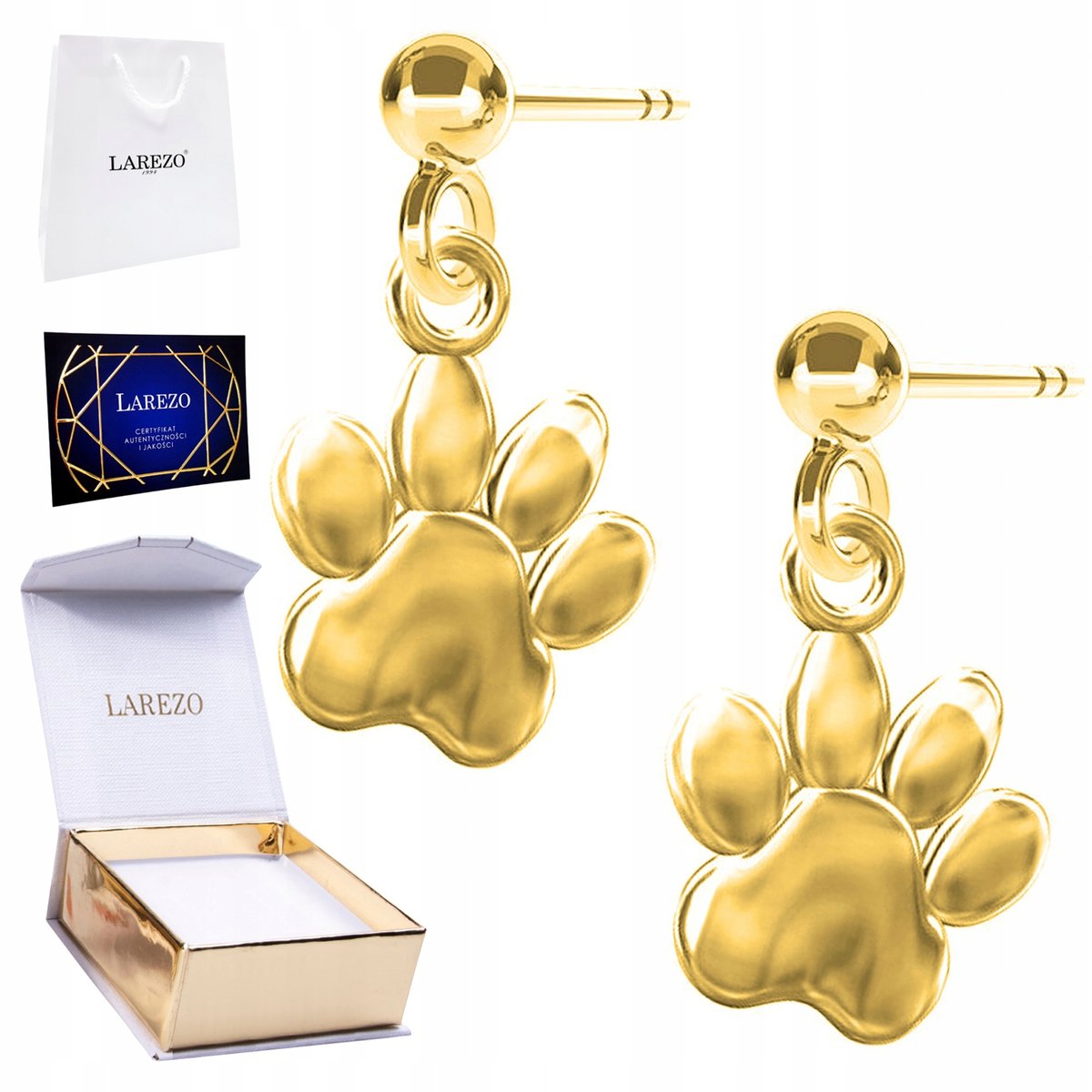 Złote Kolczyki 925 Pozłacane Łapy Łapki Psa Kota dla bff z Łapa Łapka 24K