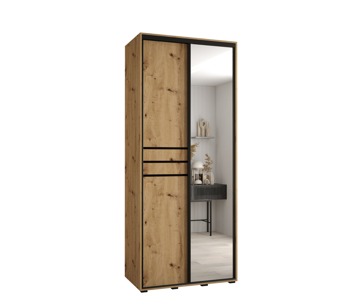 Szafa przesuwna wysoka Davos 11 120 gł. 60 artisan + artisan + czarny / Abiks Meble