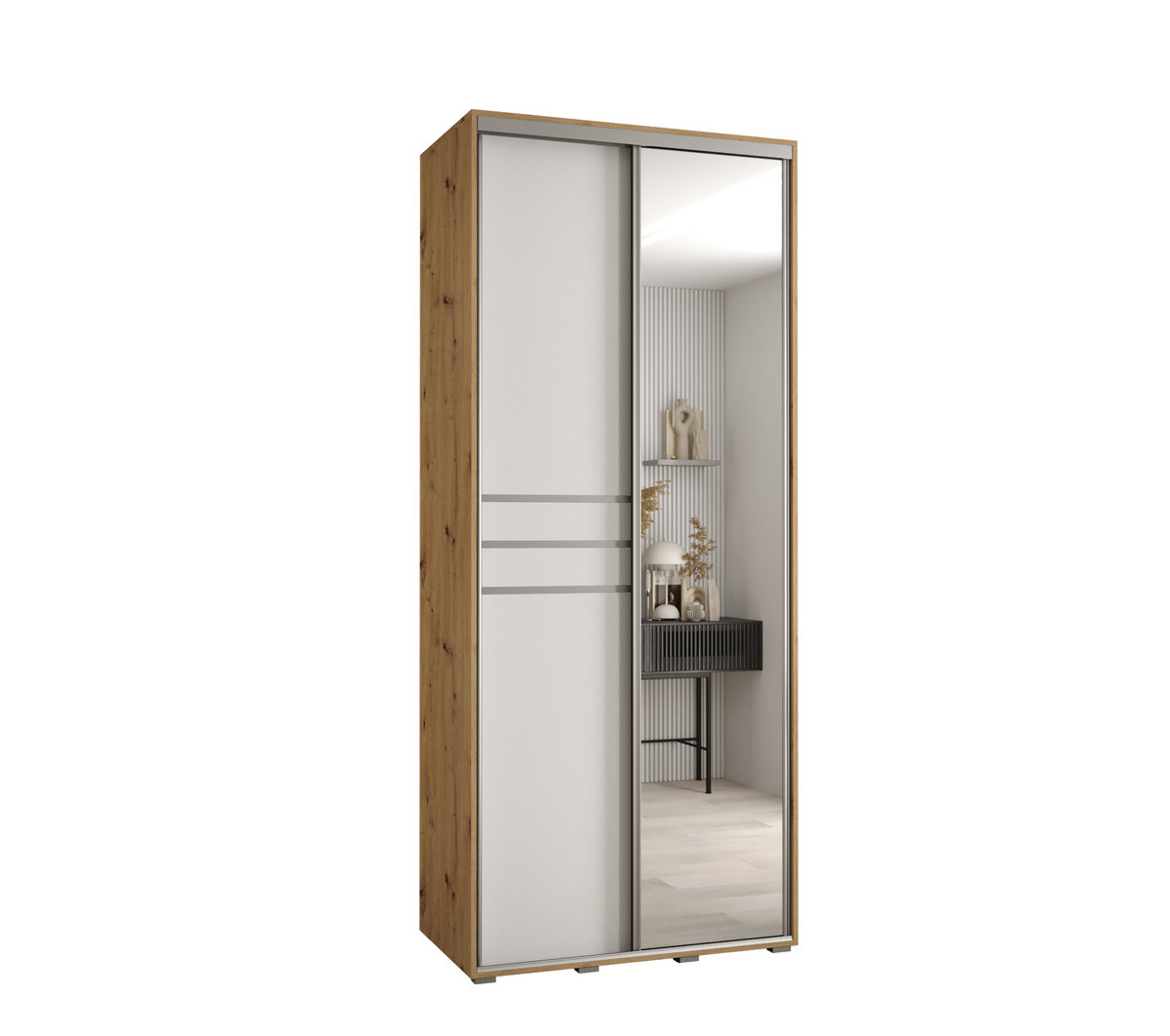 Szafa przesuwna wysoka Davos 11 100 gł. 45 artisan + biały + srebrny