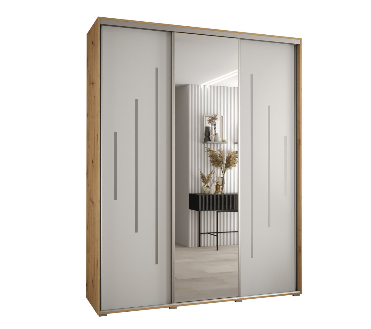 Szafa przesuwna wysoka Davos 13 190 gł. 60 artisan + biały + srebrny