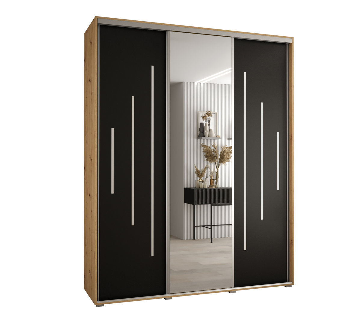 Szafa przesuwna wysoka Davos 13 190 gł. 45 artisan + czarny + srebrny