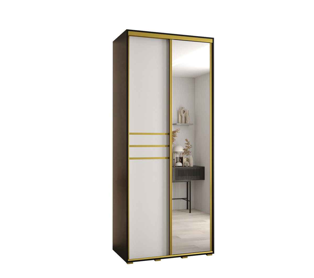 Szafa przesuwna wysoka Davos 11 100 gł. 45 czarny + biały + złoty