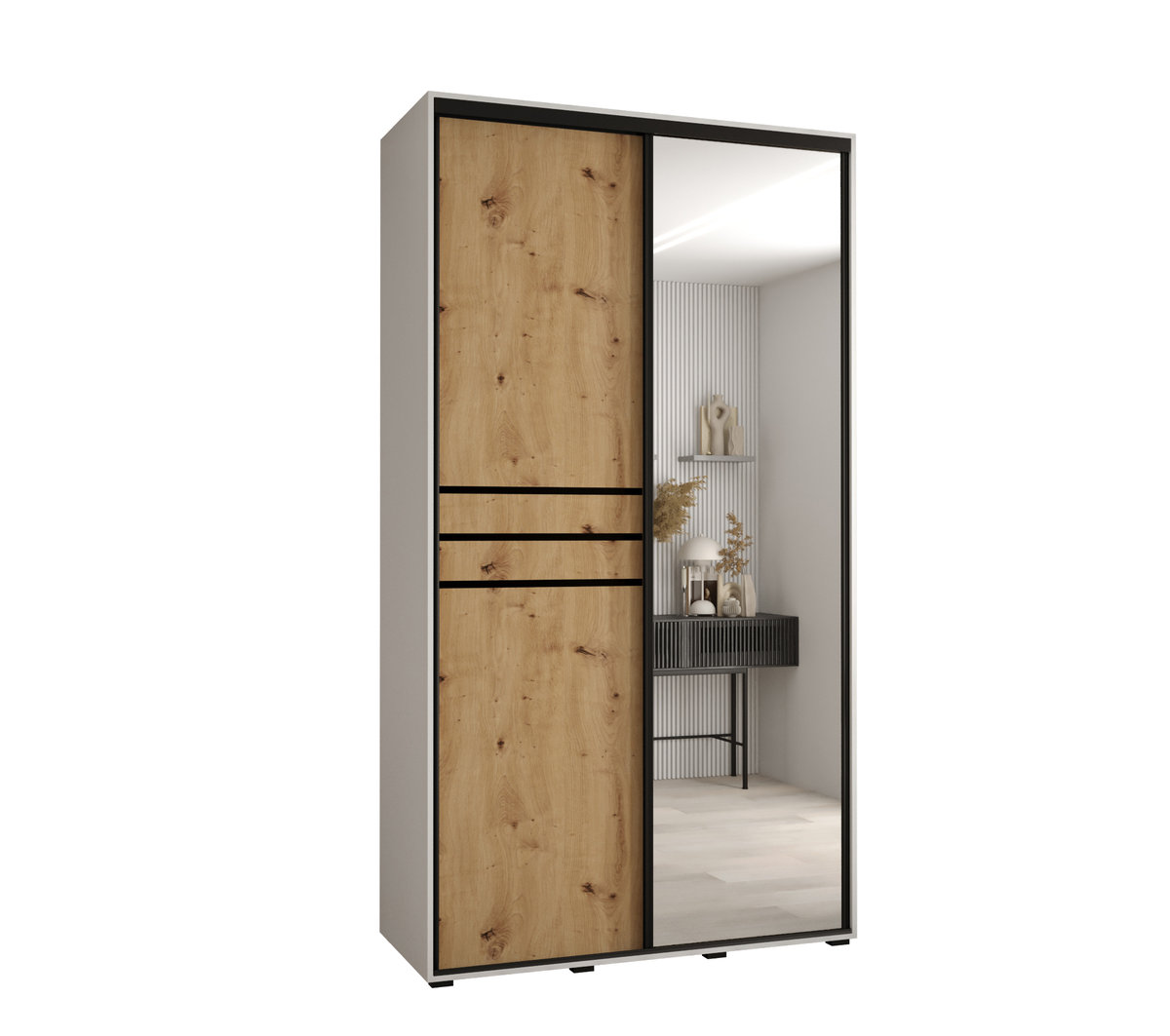 Szafa przesuwna wysoka Davos 11 140 gł. 60 biały + artisan + czarny / Abiks Meble