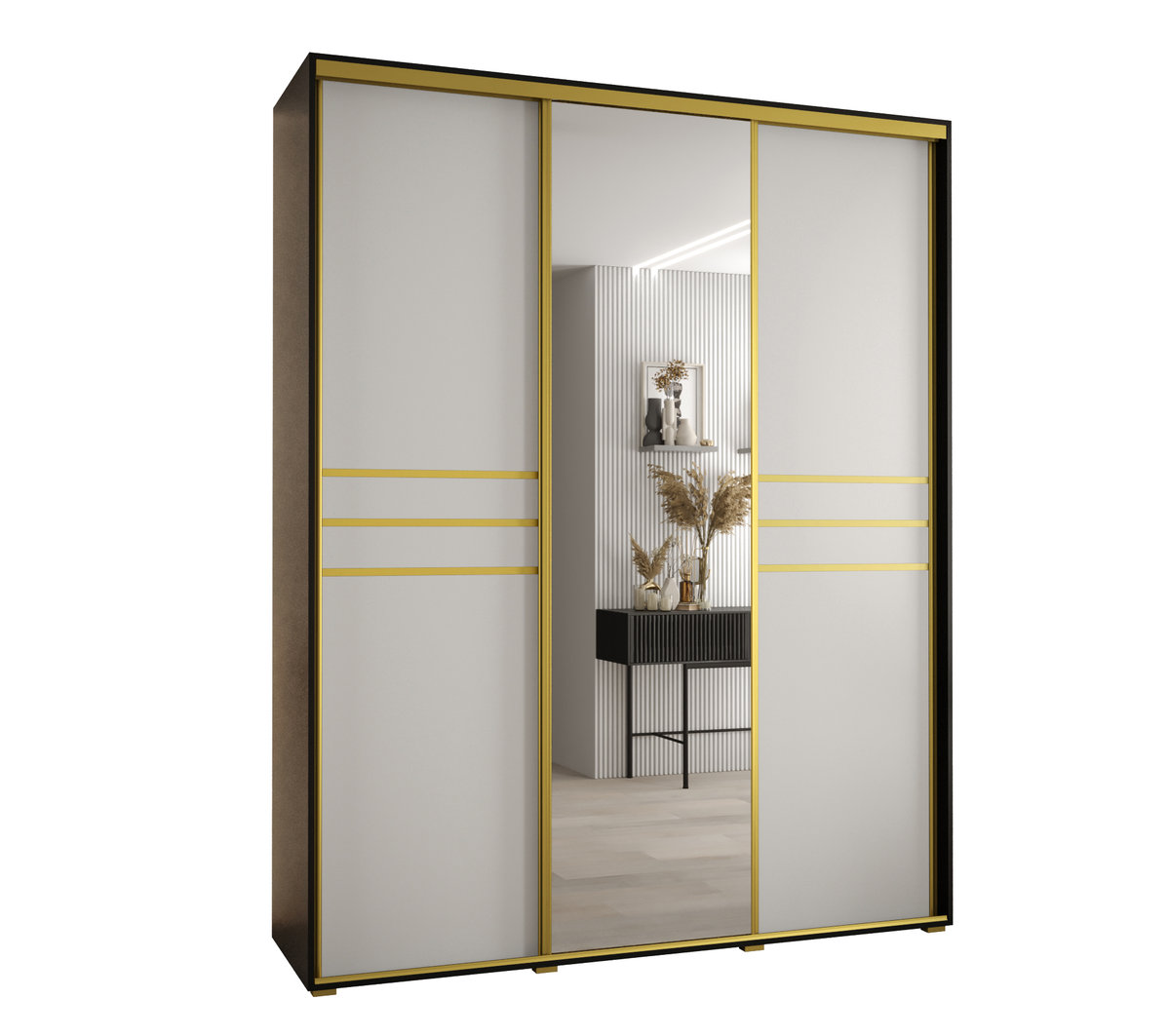 Szafa przesuwna wysoka Davos 11 200 gł. 60 czarny + biały + złoty