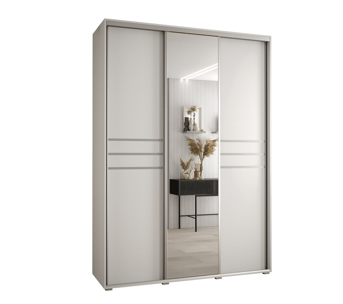 Szafa przesuwna wysoka Davos 11 170 gł. 60 biały + biały + srebrny