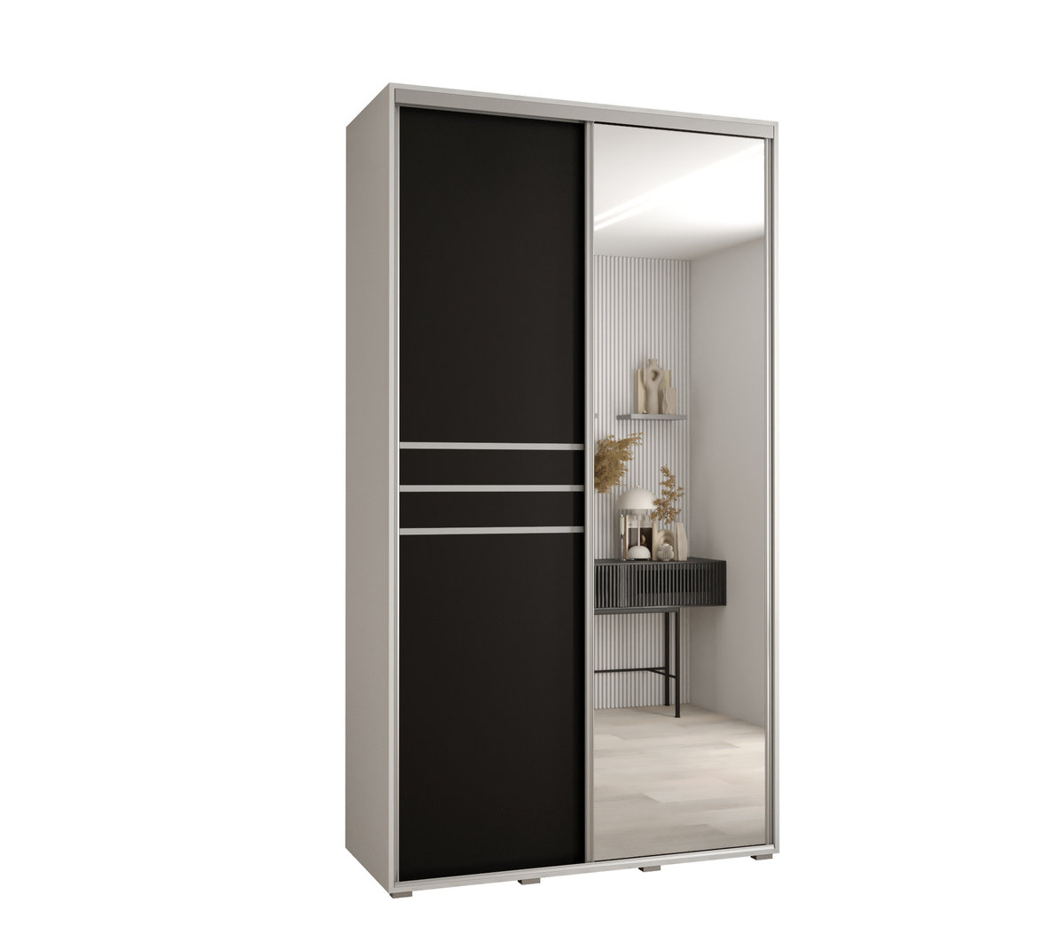 Szafa przesuwna wysoka Davos 11 130 gł. 45 biały + czarny + srebrny / Abiks Meble
