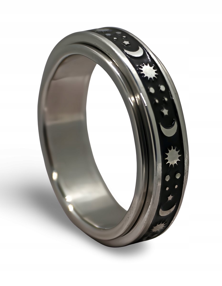 Pierścionek antystresowy (obrotowy) - motyw Słońca, Księżyca i Gwiazd
