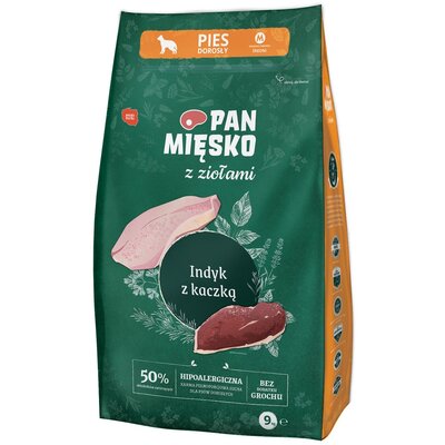 Pan Mięsko z Ziołami indyk z kaczką M sucha karma dla psa waga 9 kg