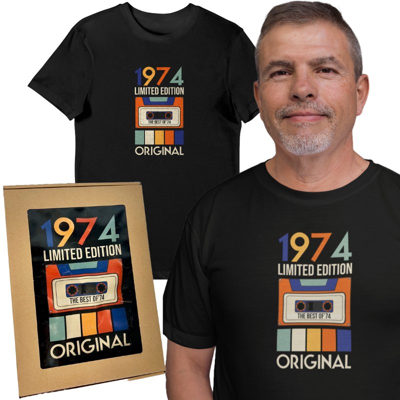 Koszulka męska na 50 urodziny vintage 1974 limited edition czarna S