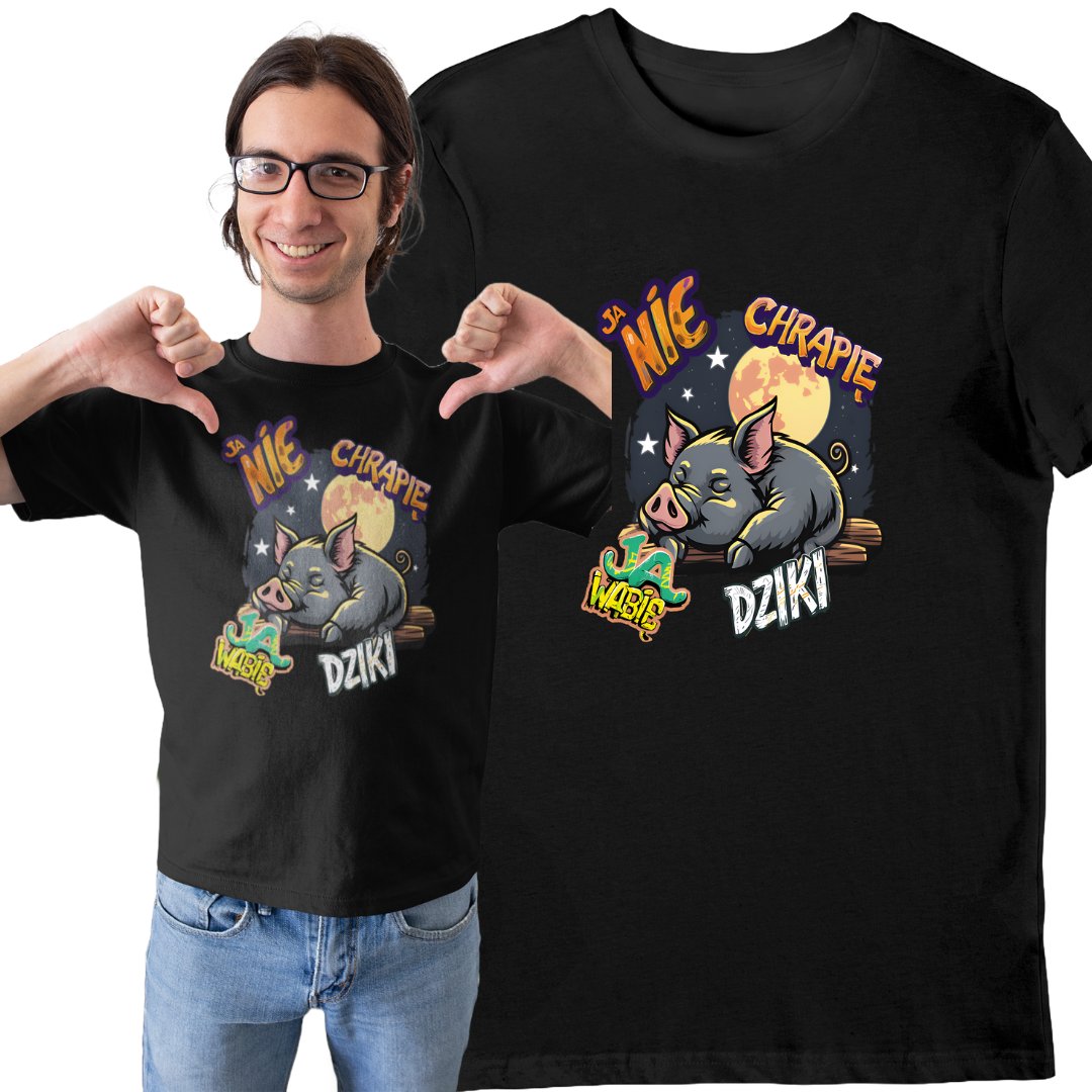 Koszulka męska z napisem ja nie chrapię, ja wabię dziki czarna S