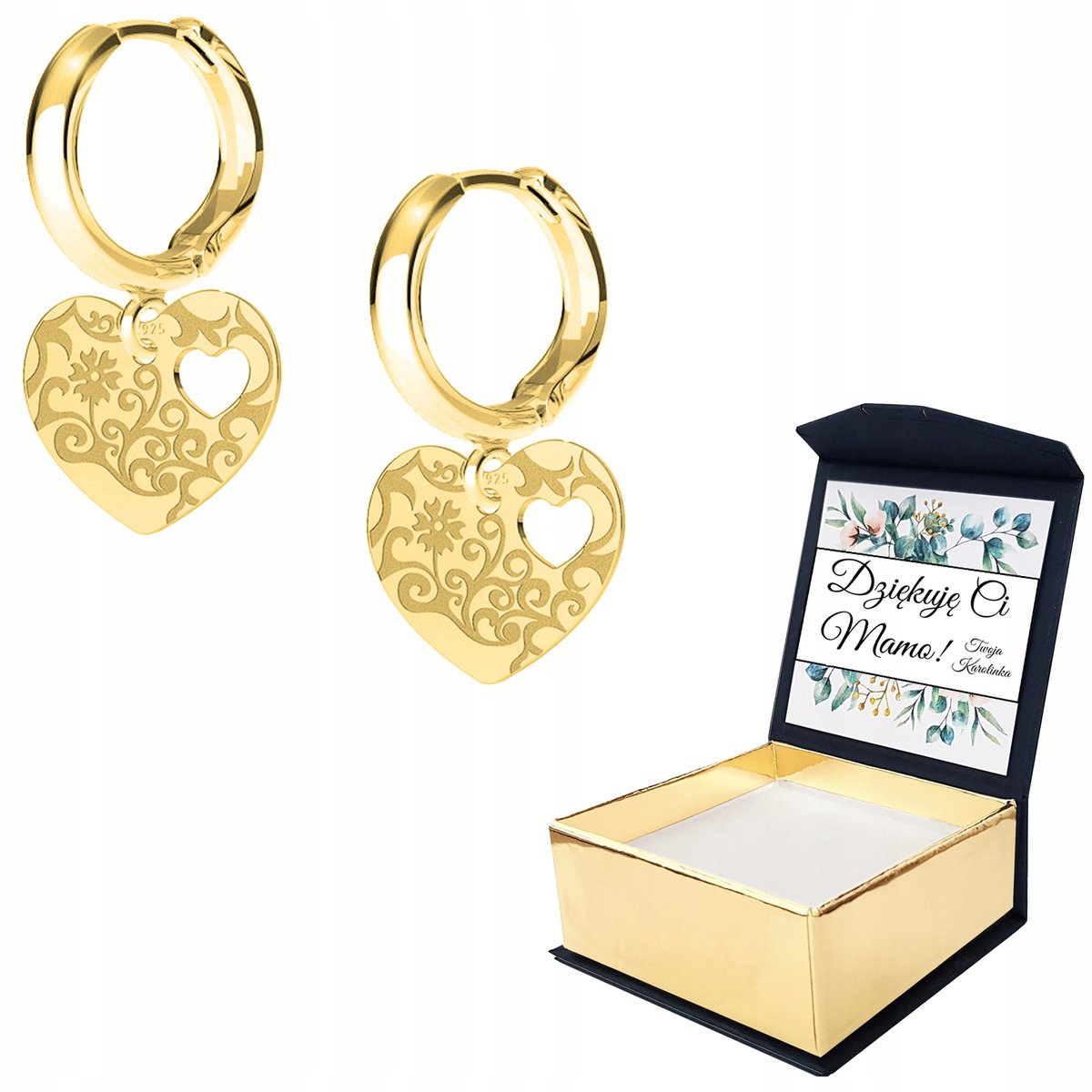 Kolczyki złote Serce Serduszko Kwiat WŁASNY NADRUK
