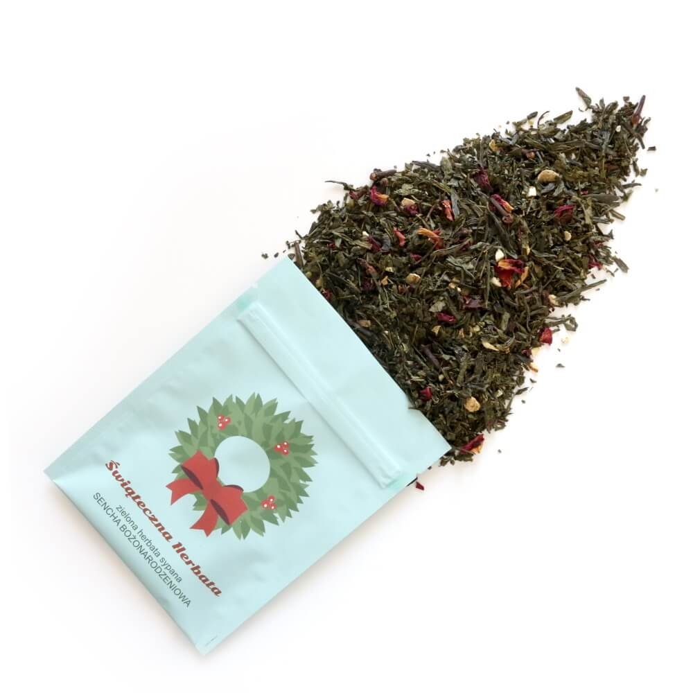 Świąteczna herbata BOŻONARODZENIOWA 30g. Herbata zielona, sencha o typowo świątecznym smaku - doskonały pomysł na prezent świąteczny pod choinkę lub..