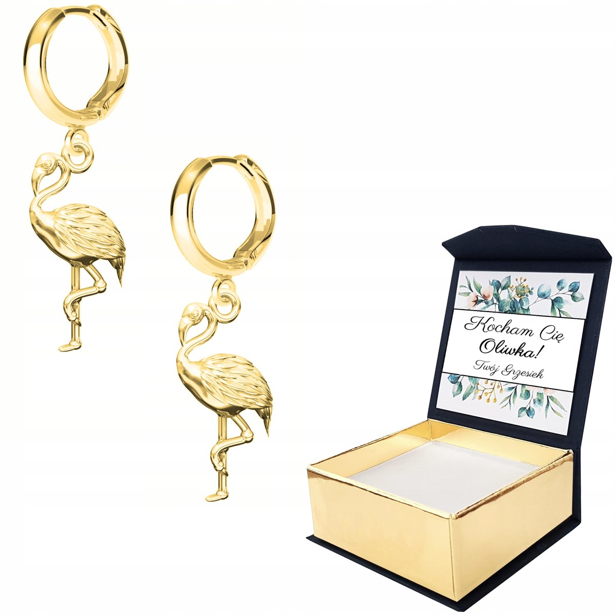 Kolczyki złote Flaming Zwierzę 925 WŁASNY NADRUK